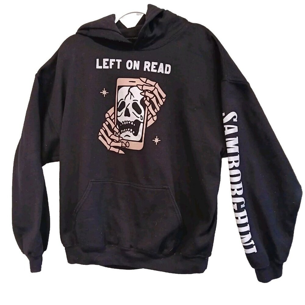 Gildan Left on Read Skull Graphic Hoodie Mens XL‎ Black Heavy Blend Sweatshirt